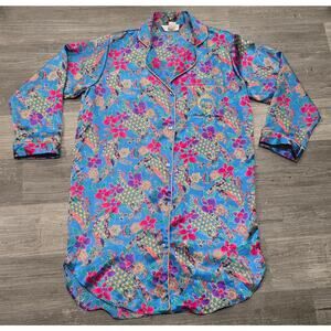 Vintage Adolfo Classics Colorful Floral Pattern Button Up Long Sleeve Robe PJ's